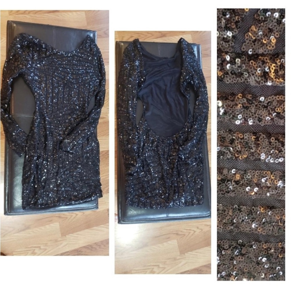 Gorgeous backless long sleeve sequin dress